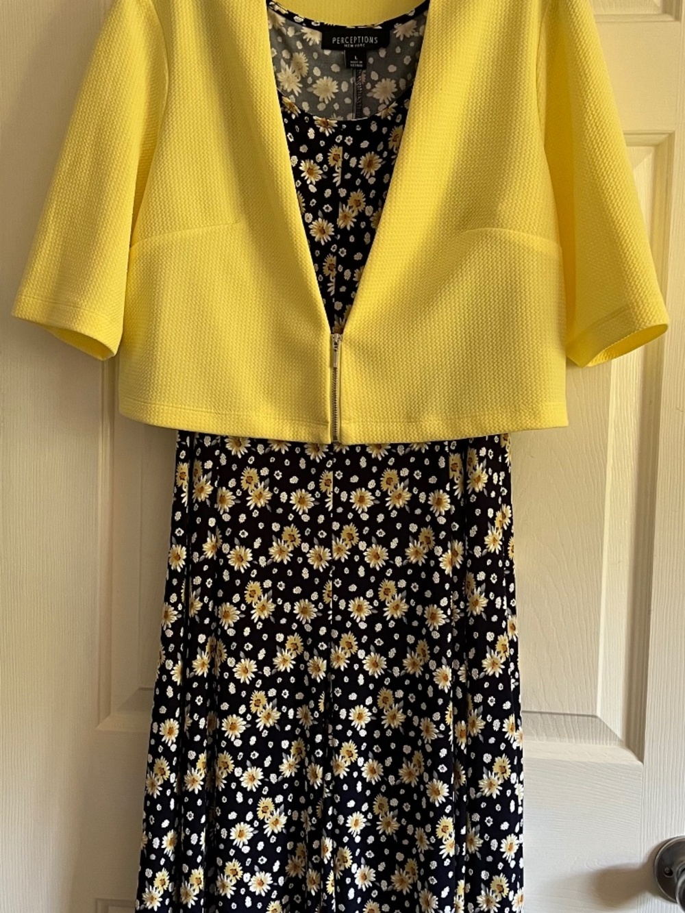 Perceptions New York 2 Piece Daisy Floral Dress & Yellow Jacket Set Size L